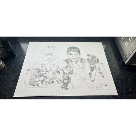 Vtg 1990's Southfield Michigan Southfield Hockey Print Of A Male Hockey Player